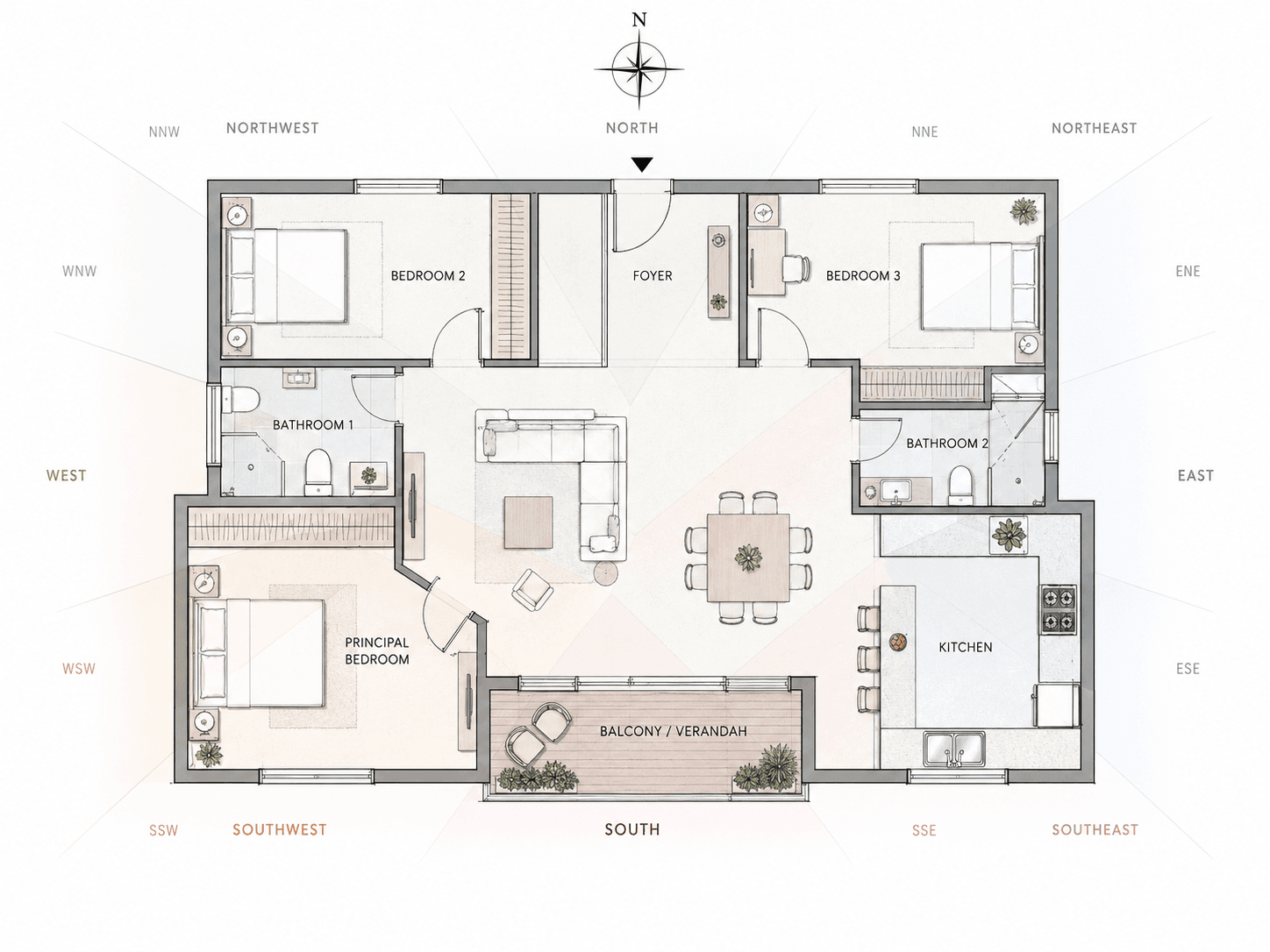 Architectural floor plan with 16 Vaastu zones